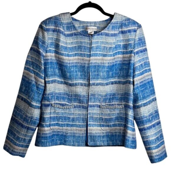 Draper's &  Damon's‎ Womens Blue Lagoon Tweed Jacket Size L Blue Silver - Picture 1 of 11